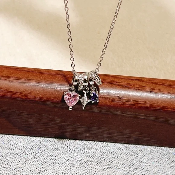 ✨ cute dangle with little pink heart tones/ star/ purple stones necklace - Picture 10 of 12